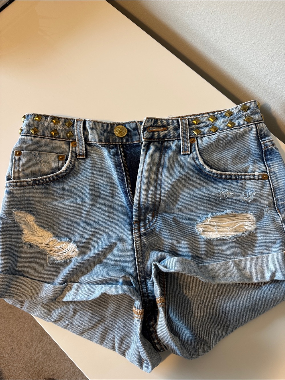 Aviator Nation lightning bold denim  Studded Shorts - 25